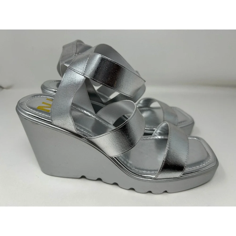 Silver Metallic Wedge Sandals for Women